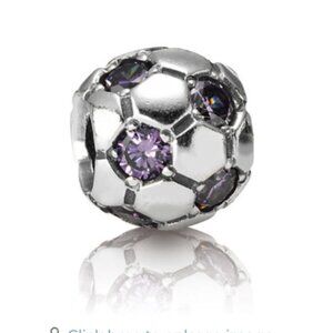 Authentic 925 Sterling Silver Retired Pandora Amethyst Soccer Ball Charm